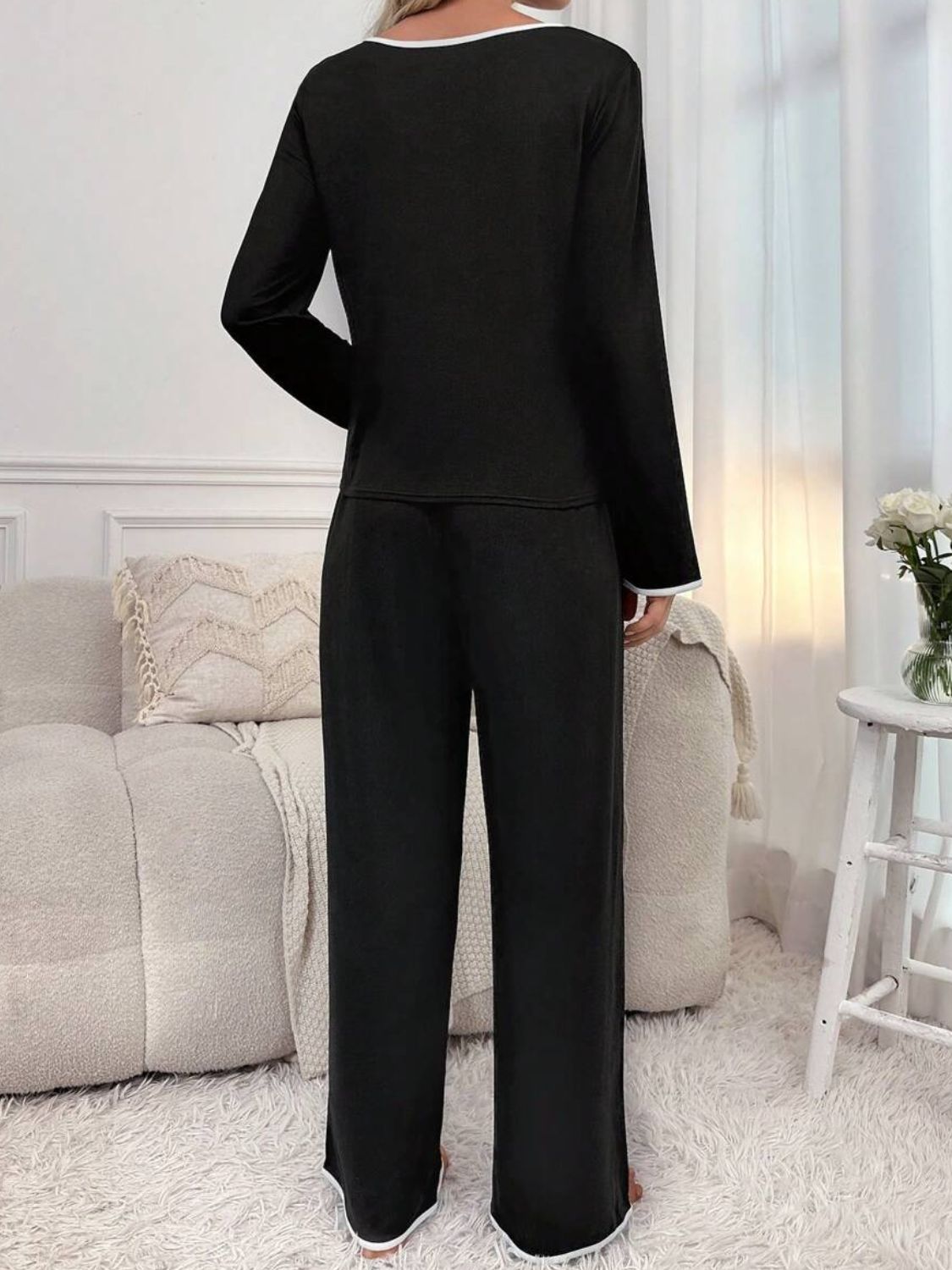Contrast Trim Notched Long Sleeve Top and Pants Lounge Set - GirlyBayLoungewear & UnderwearContrast Trim Notched Long Sleeve Top and Pants Lounge Set100100874626931SBlackGirlyBayContrast Trim Notched Long Sleeve Top and Pants Lounge Set