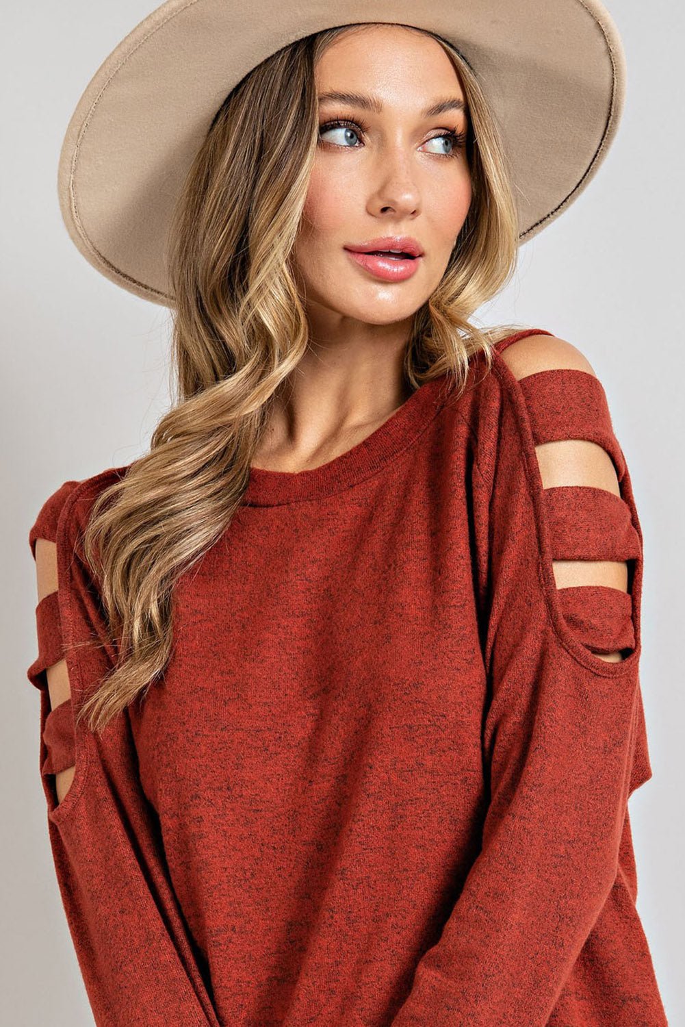 Cutout Round Neck Long Sleeve Top - GirlyBayCutout Round Neck Long Sleeve Top100100676969409SRustGirlyBayCutout Round Neck Long Sleeve Top