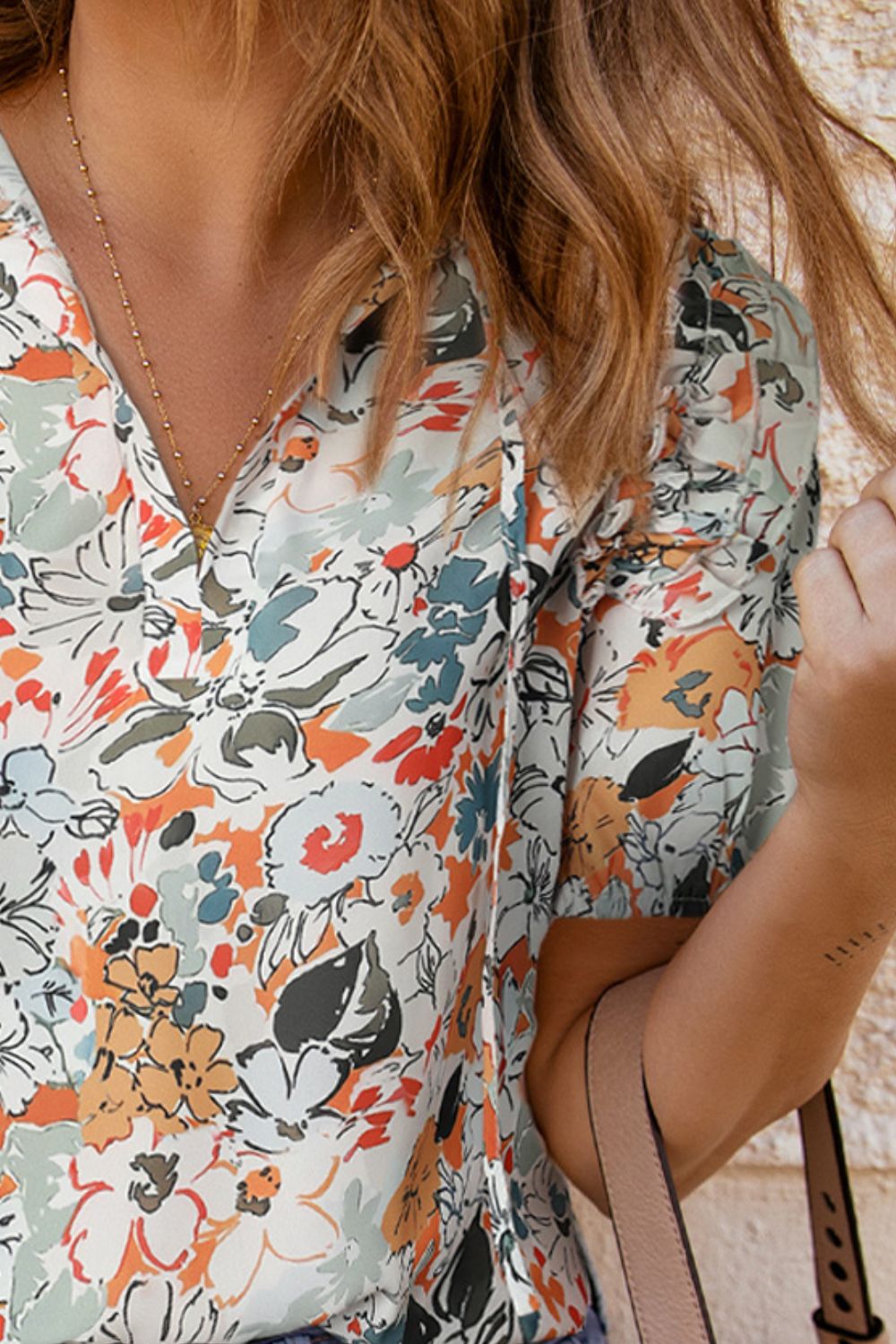 Floral Tie Neck Shoulder Detail Blouse - GirlyBayFloral Tie Neck Shoulder Detail Blouse100101965297882SFloralGirlyBayFloral Tie Neck Shoulder Detail Blouse