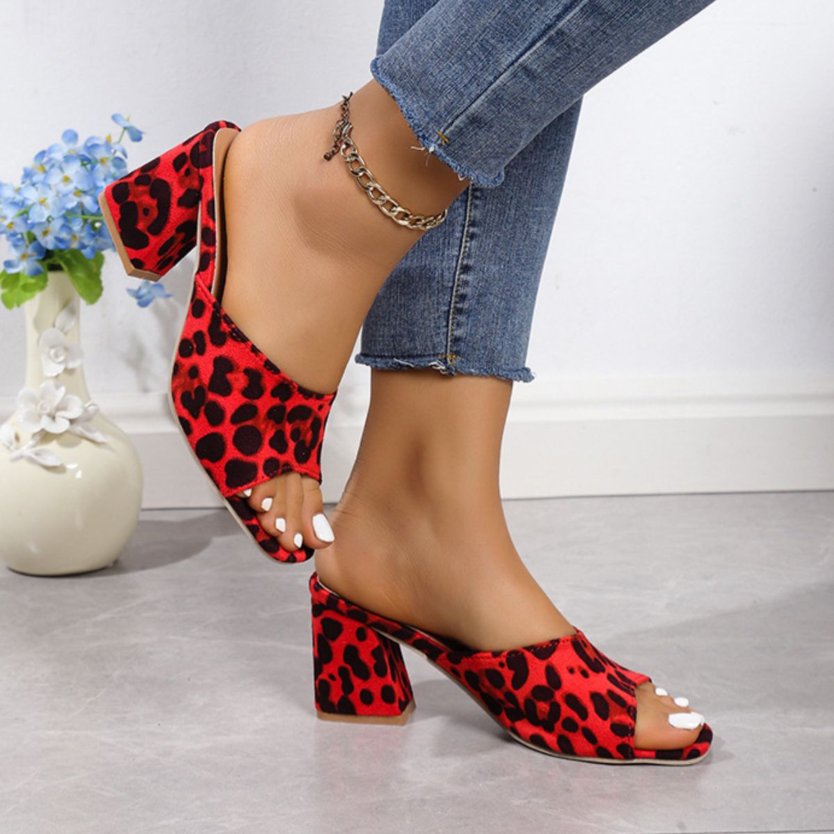 Leopard Block Heel Suede Sandals - GirlyBayShoesLeopard Block Heel Suede Sandals10060056435190435(US4)Deep RedGirlyBayLeopard Block Heel Suede Sandals