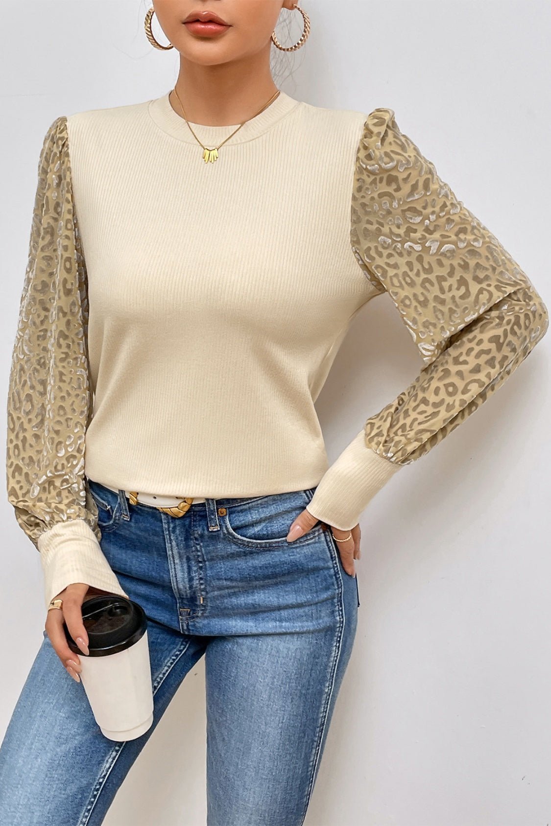 Leopard Print Long Sleeve Ribbed Knit Blouse - GirlyBayLeopard Print Long Sleeve Ribbed Knit Blouse100101017207686SApricotGirlyBayLeopard Print Long Sleeve Ribbed Knit Blouse