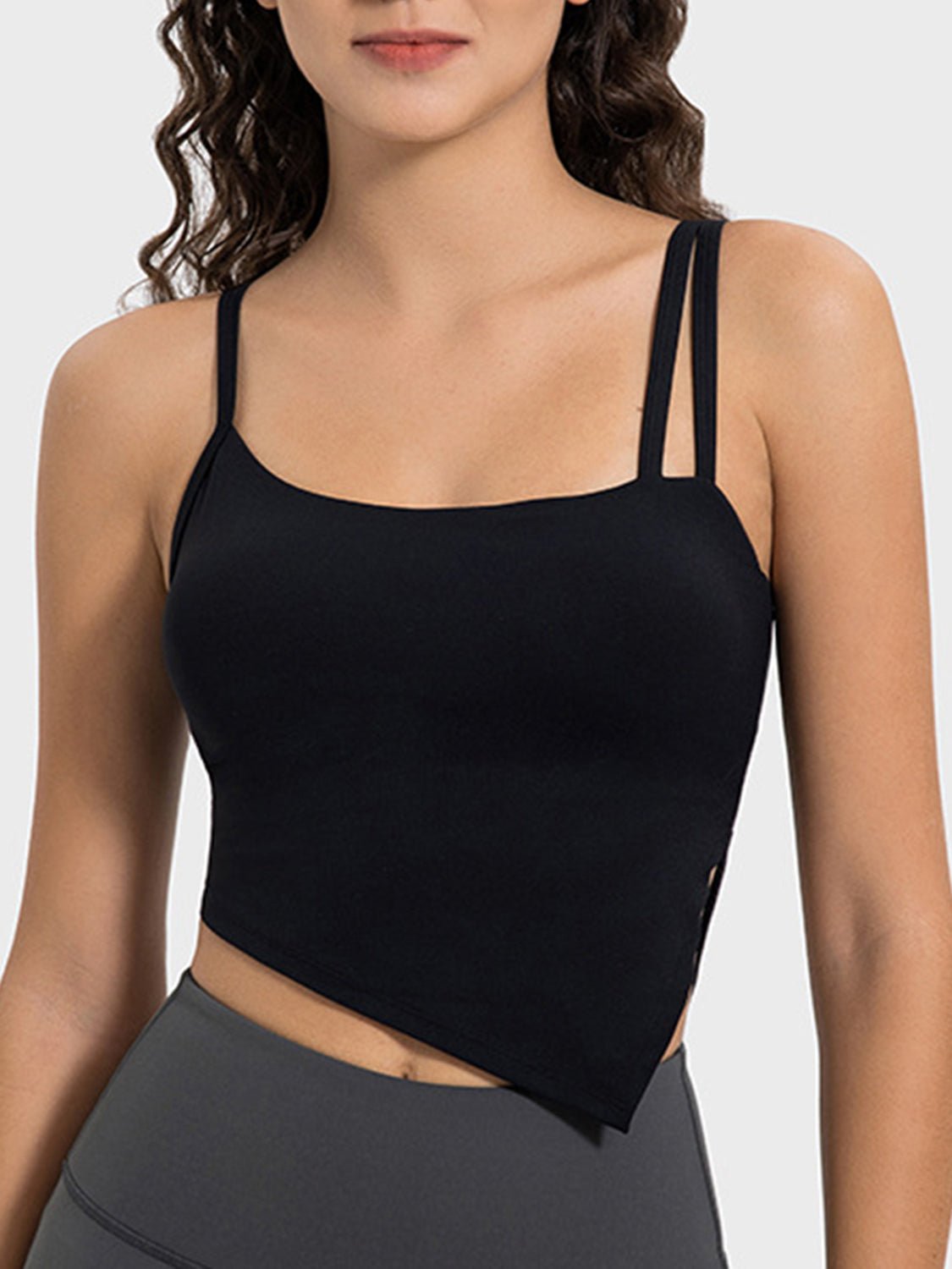 Millennia Slit Asymmetrical Neck Active Cami - GirlyBayActivewearMillennia Slit Asymmetrical Neck Active Cami1001000269311184BlackGirlyBayMillennia Slit Asymmetrical Neck Active Cami
