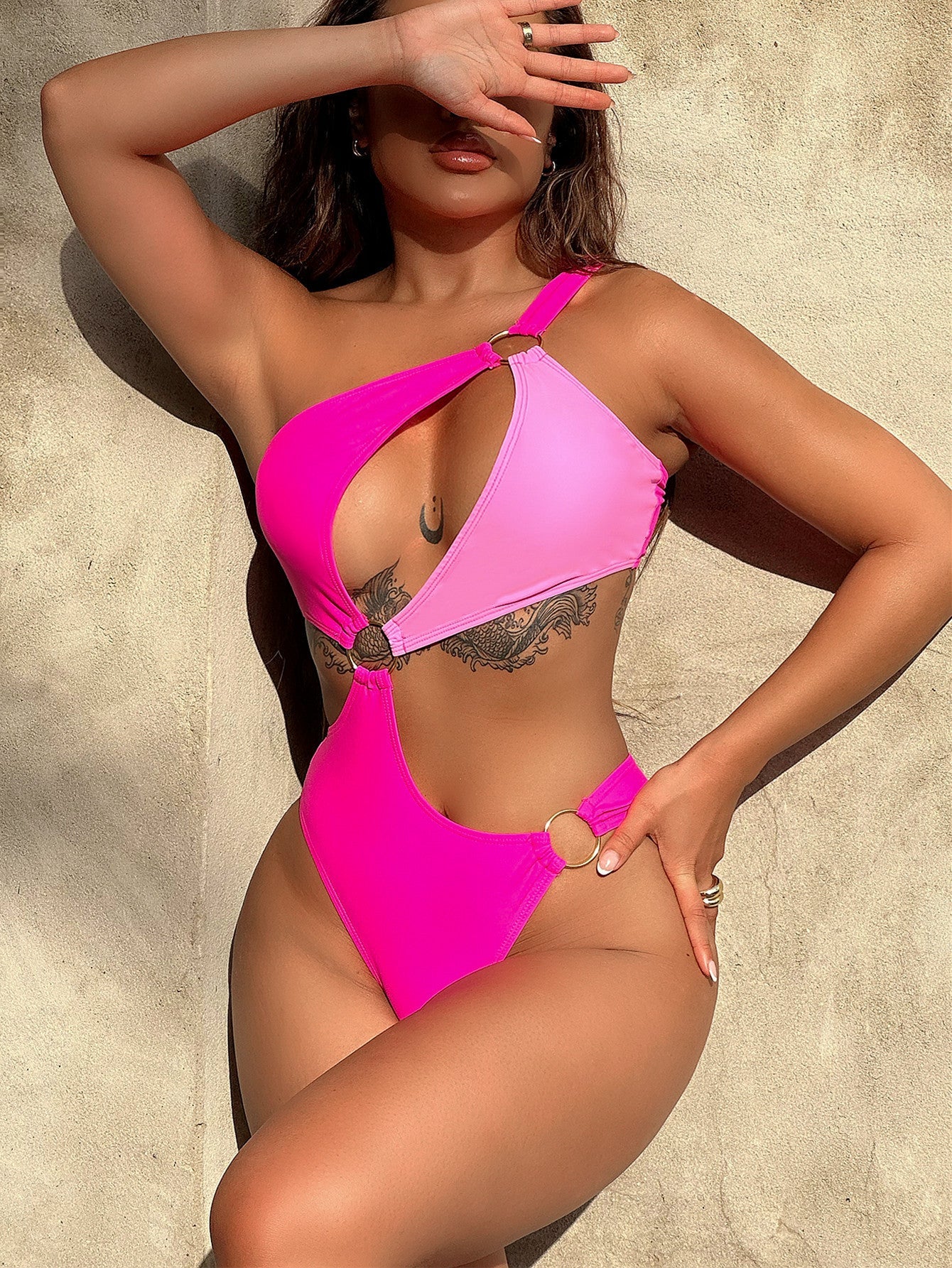 One-Shoulder Cutout Ring Detail One-Piece SwimsuitSwimwear One piecesTrendsiGirlyBay100100228849200Hot PinkLDouble.T