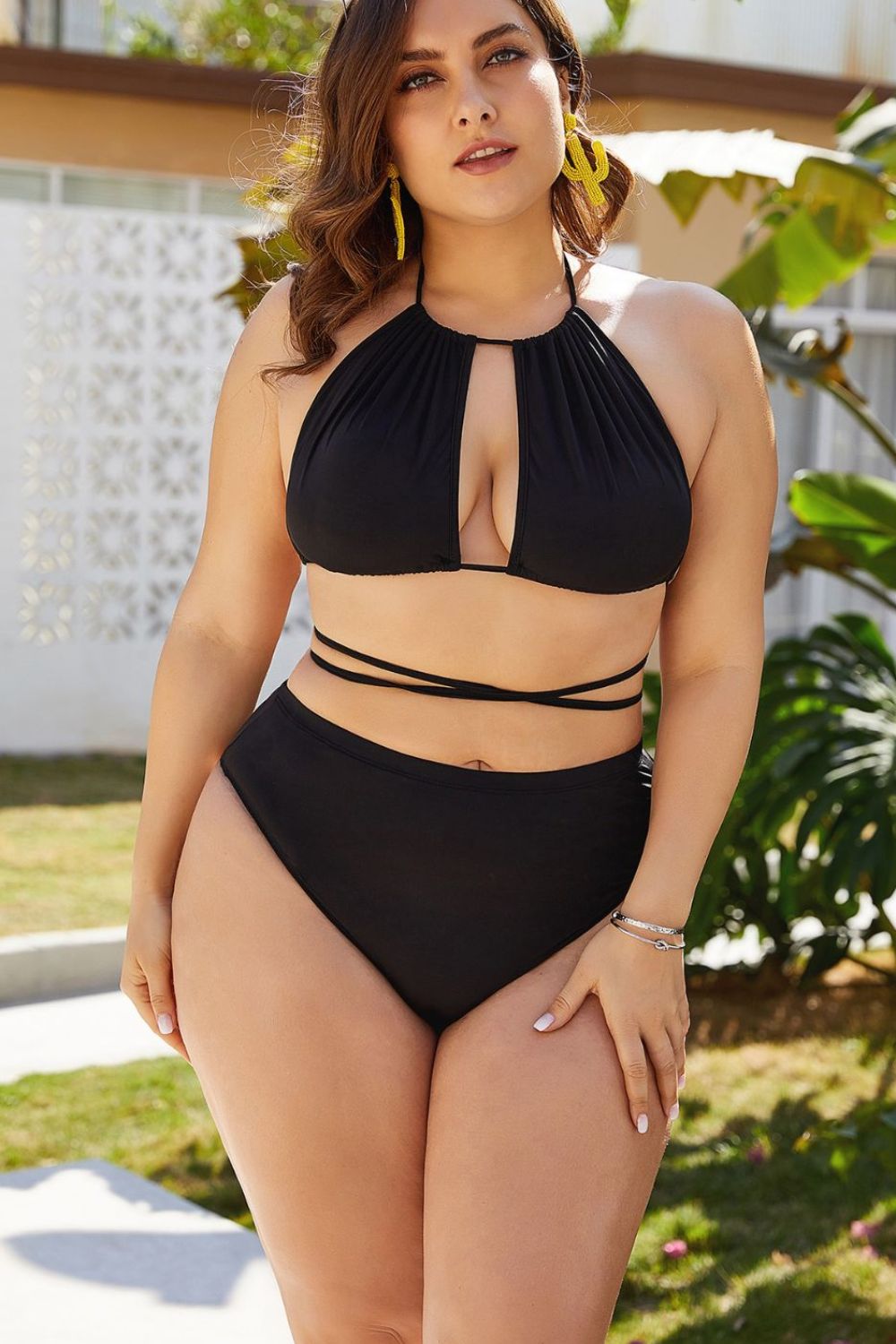 Plus Size Cutout Tied Backless Bikini SetSwimwear One piecesTrendsiGirlyBay100100025435160Black2XLShip From Overseas