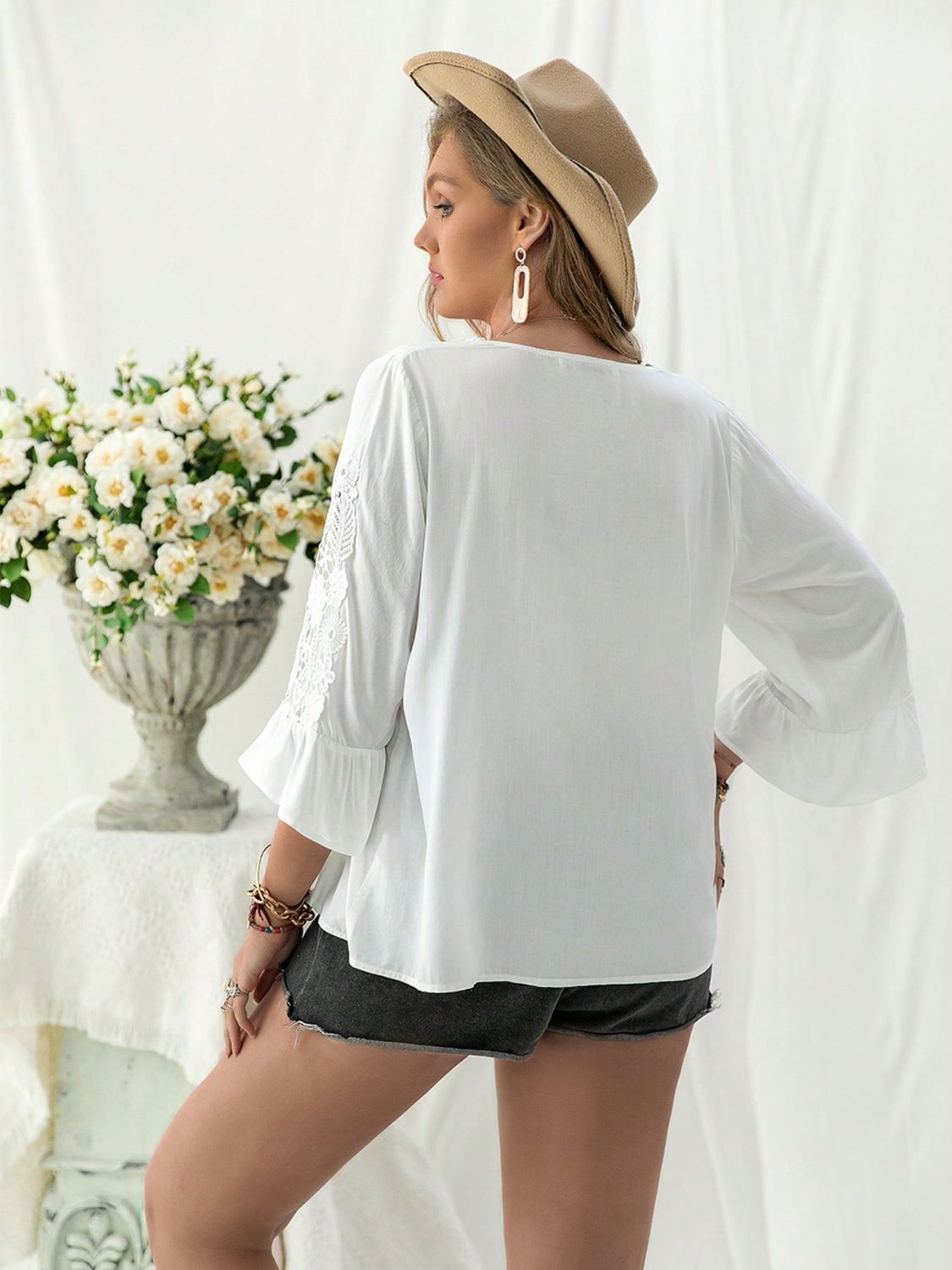 Plus Size Lace Detail V - Neck Three - Quarter Sleeve Blouse - GirlyBayPlus Size ClothesPlus Size Lace Detail V - Neck Three - Quarter Sleeve Blouse1001006264616240XLWhiteGirlyBayPlus Size Lace Detail V - Neck Three - Quarter Sleeve Blouse