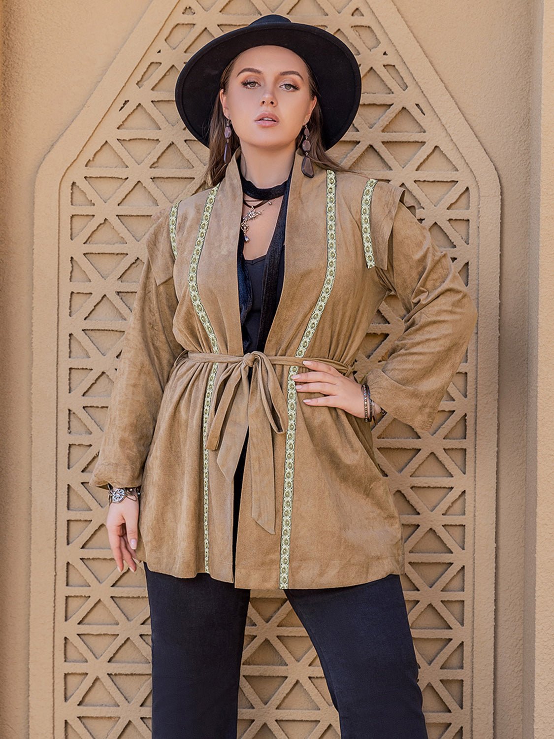 Plus Size Long Sleeve Tie Waist Cardigan - GirlyBayPlus Size ClothesPlus Size Long Sleeve Tie Waist Cardigan1001005725514770XLCamelGirlyBayPlus Size Long Sleeve Tie Waist Cardigan