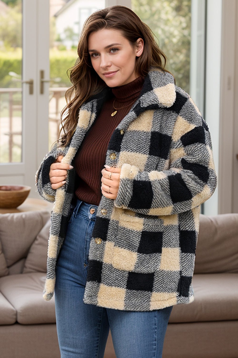 Plus Size Plaid Button Up Long Sleeve Coat - GirlyBayPlus Size ClothesPlus Size Plaid Button Up Long Sleeve Coat1001001277395611XLCamelGirlyBayPlus Size Plaid Button Up Long Sleeve Coat