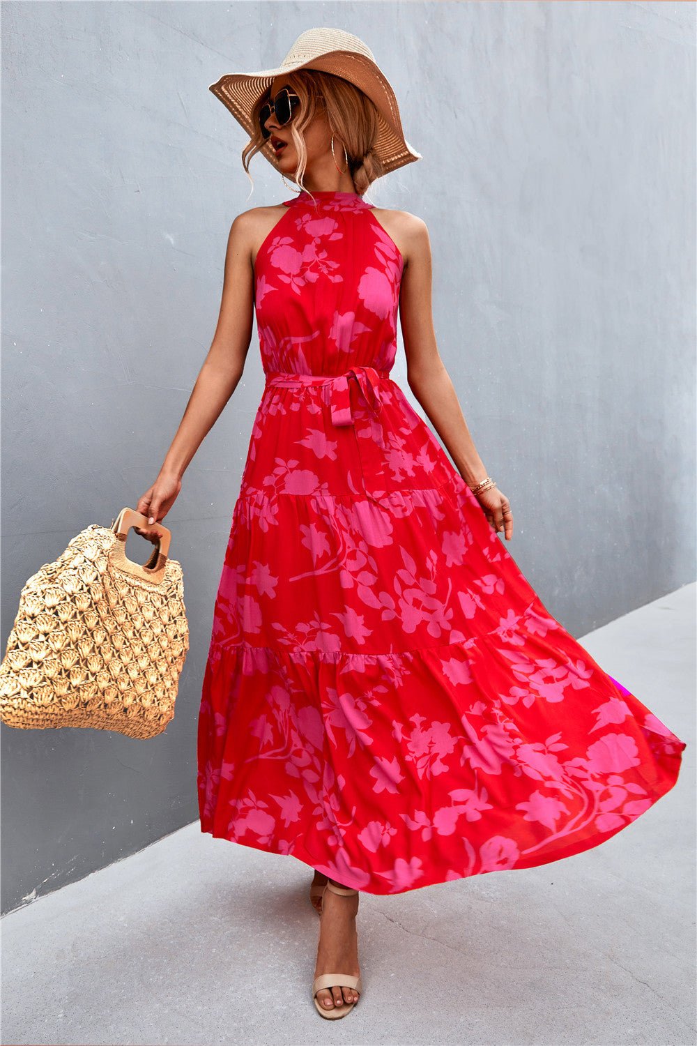 Printed Sleeveless Tie Waist Maxi Dress - GirlyBayPrinted Sleeveless Tie Waist Maxi Dress100100900731550SRose/FloralGirlyBayPrinted Sleeveless Tie Waist Maxi Dress