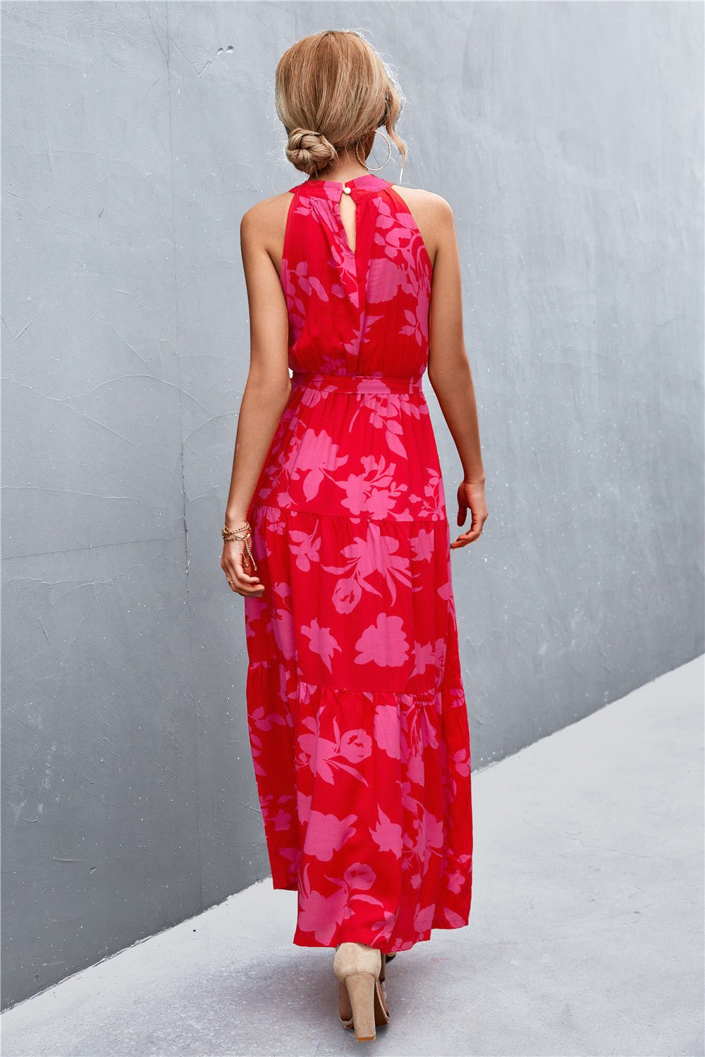 Printed Sleeveless Tie Waist Maxi Dress - GirlyBayPrinted Sleeveless Tie Waist Maxi Dress100100900739261SMustardGirlyBayPrinted Sleeveless Tie Waist Maxi Dress