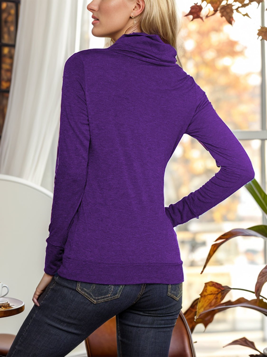 Shiny Buttoned Mock Neck Long Sleeve Blouse - GirlyBayShiny Buttoned Mock Neck Long Sleeve Blouse100101069432456SVioletGirlyBayShiny Buttoned Mock Neck Long Sleeve Blouse