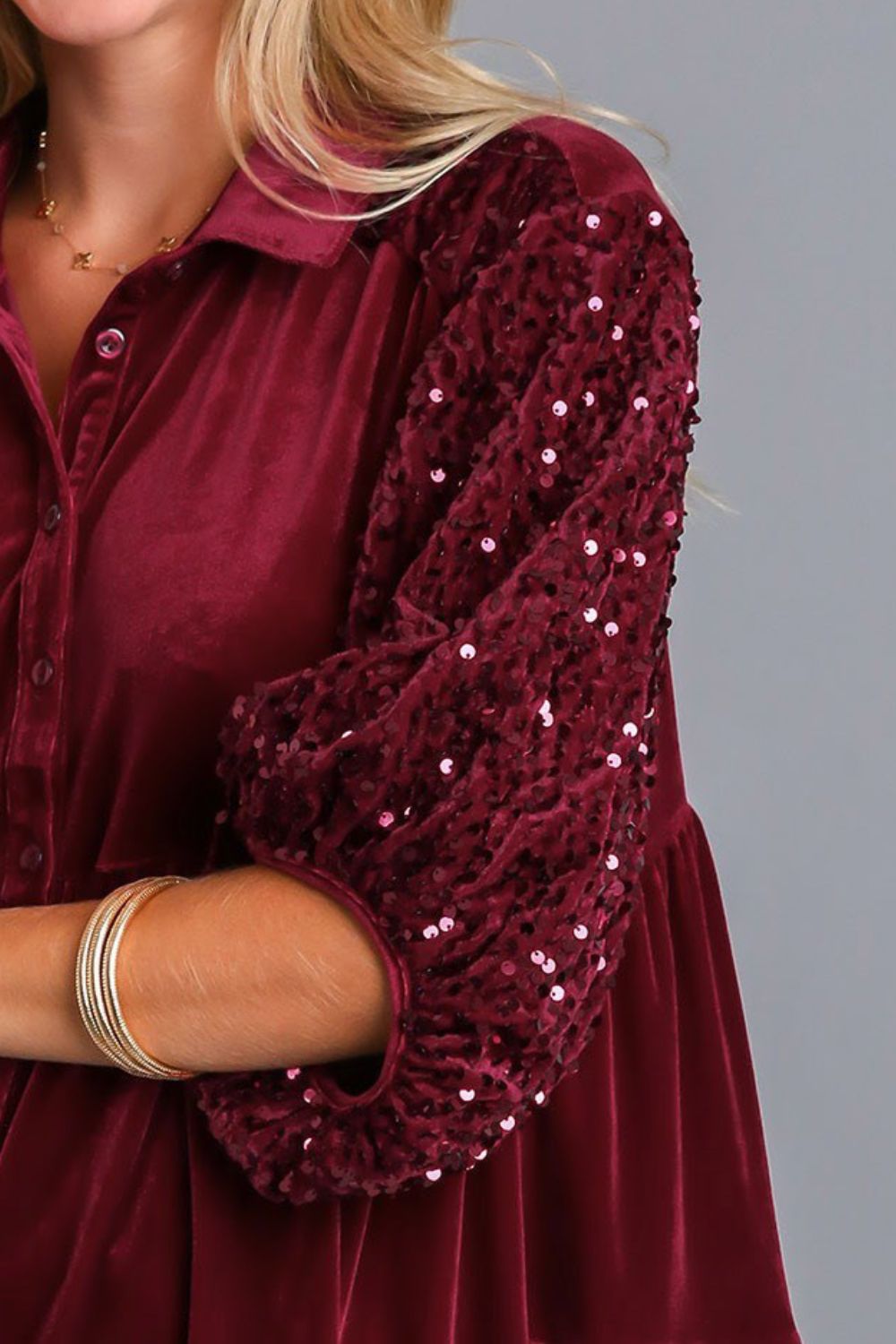 Umgee Sequin Detail Tiered Back Half Sleeve Shirt - GirlyBayCasual DressesUmgee Sequin Detail Tiered Back Half Sleeve Shirt100100328961497SWineGirlyBayUmgee Sequin Detail Tiered Back Half Sleeve Shirt