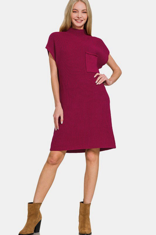 Zenana Mock Neck Short Sleeve Sweater Dress - GirlyBayCasual DressesZenana Mock Neck Short Sleeve Sweater Dress100100401641177SCabernetGirlyBayZenana Mock Neck Short Sleeve Sweater Dress