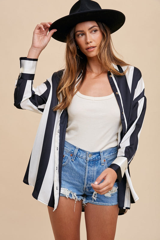 Annie Wear Striped Dropped Shoulder Button Up Shirt - GirlyBayShirtAnnie Wear Striped Dropped Shoulder Button Up Shirt100100217111867SBlack/IvoryGirlyBayAnnie Wear Striped Dropped Shoulder Button Up Shirt