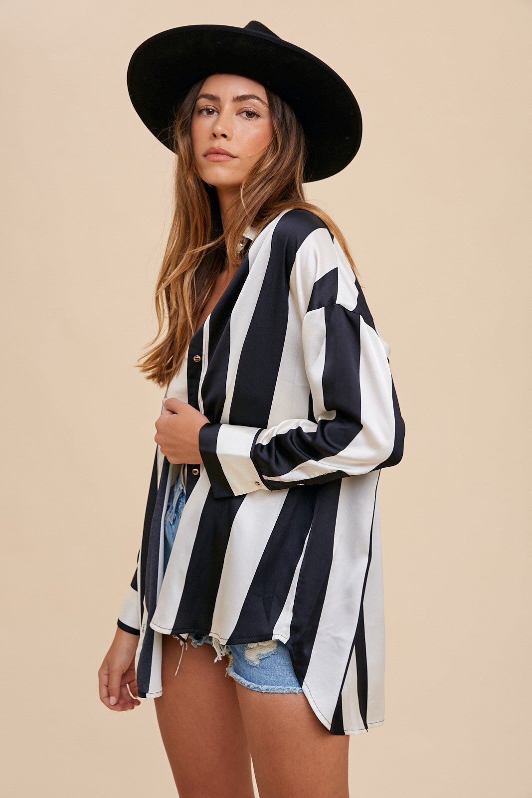 Annie Wear Striped Dropped Shoulder Button Up Shirt - GirlyBayShirtAnnie Wear Striped Dropped Shoulder Button Up Shirt100100217111867SBlack/IvoryGirlyBayAnnie Wear Striped Dropped Shoulder Button Up Shirt