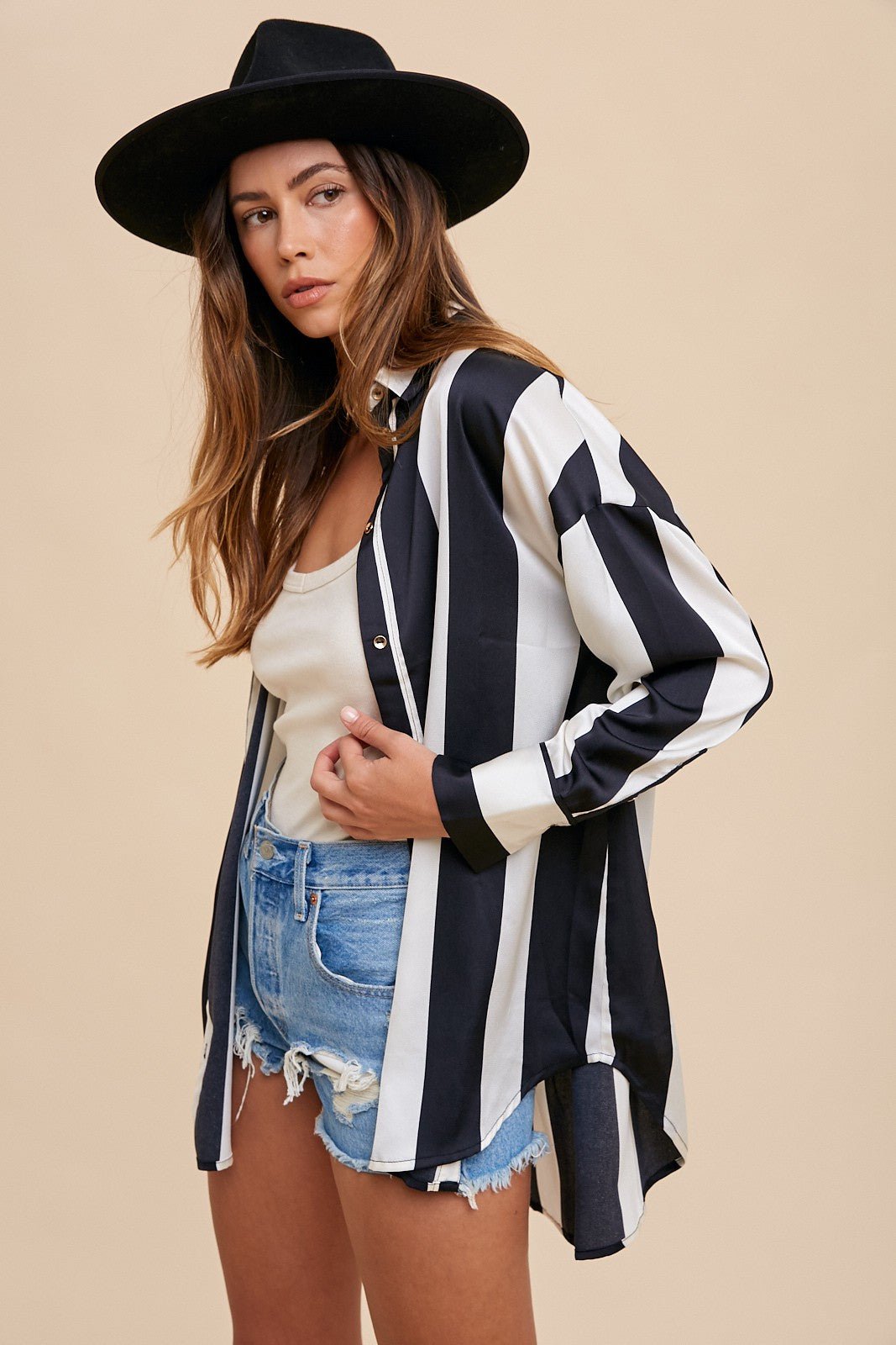 Annie Wear Striped Dropped Shoulder Button Up Shirt - GirlyBayShirtAnnie Wear Striped Dropped Shoulder Button Up Shirt100100217111867SBlack/IvoryGirlyBayAnnie Wear Striped Dropped Shoulder Button Up Shirt