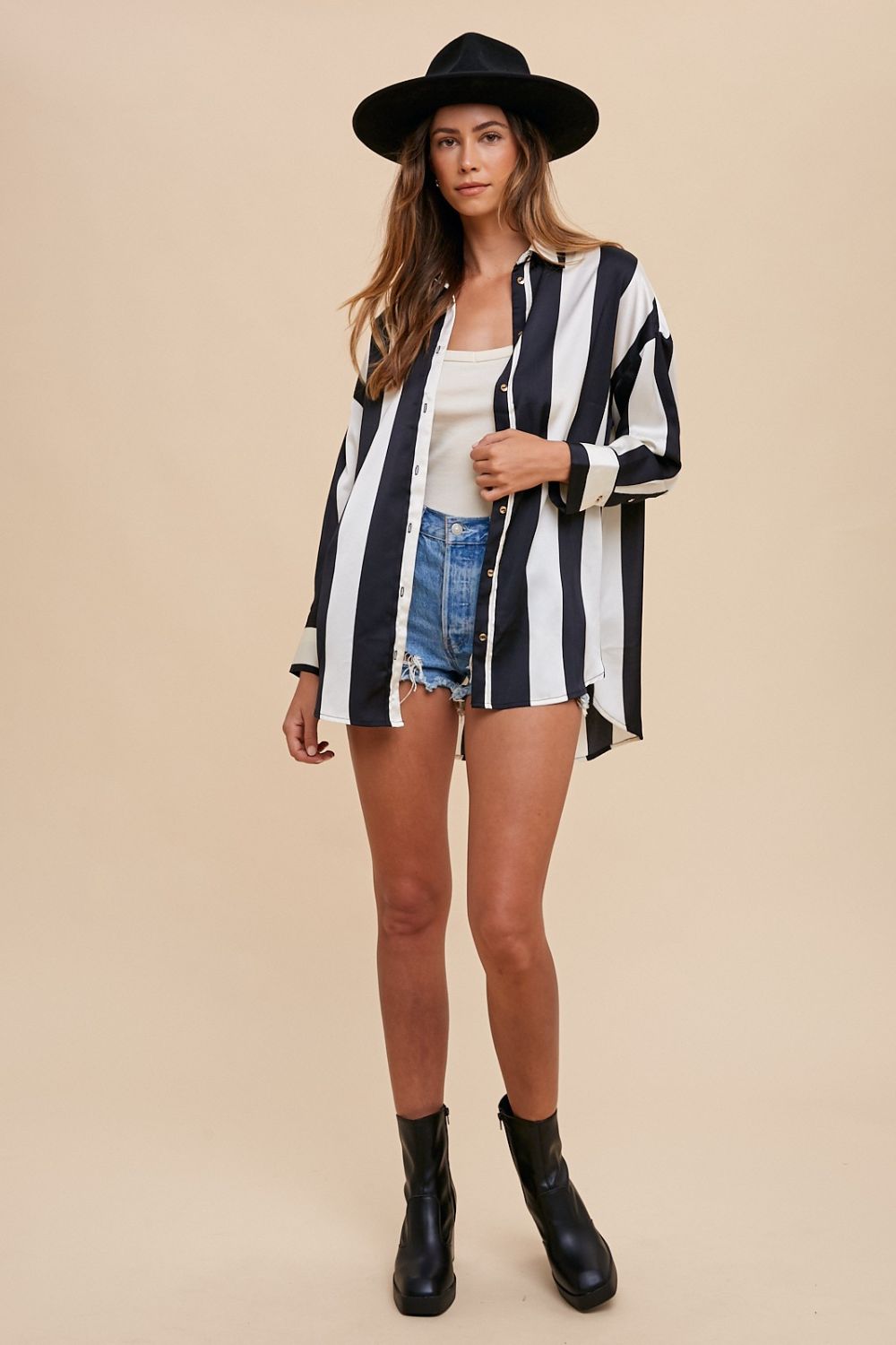Annie Wear Striped Dropped Shoulder Button Up Shirt - GirlyBayShirtAnnie Wear Striped Dropped Shoulder Button Up Shirt100100217111867SBlack/IvoryGirlyBayAnnie Wear Striped Dropped Shoulder Button Up Shirt