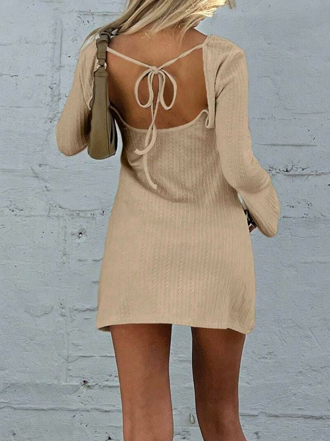 Backless Round Neck Long Sleeve Mini Dress - GirlyBayMini Dress SuccessBackless Round Neck Long Sleeve Mini Dress100100467404372STanGirlyBayBackless Round Neck Long Sleeve Mini Dress