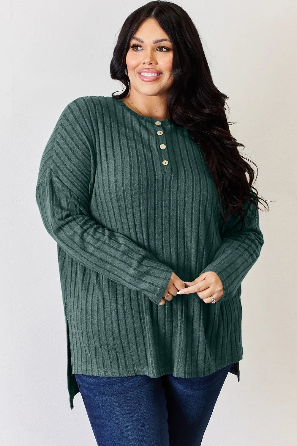 Basic Bae Full Size Ribbed Half Button Long Sleeve High - Low T-Shirt - GirlyBayGiryBay34be3941 - c464 - 4144 - afa1 - e97e8af345f6 - Max100101401231849SArmy GreenGirlyBay34be3941 - c464 - 4144 - afa1 - e97e8af345f6 - MaxBasic Bae Full Size Ribbed Half Button Long Sleeve High - Low T-ShirtGiryBayGirlyBay100101401231849