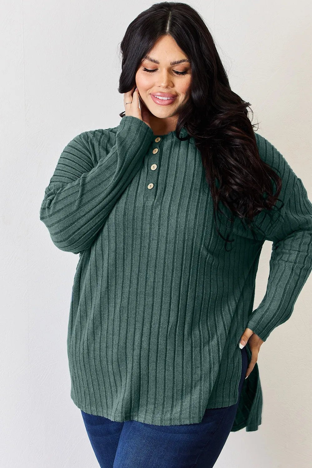 Basic Bae Full Size Ribbed Half Button Long Sleeve High - Low T-Shirt - GirlyBayGiryBayc03609f5 - b8e2 - 4639 - a98d - af3b5197bc99 - Max100101401231849SArmy GreenGirlyBayc03609f5 - b8e2 - 4639 - a98d - af3b5197bc99 - MaxBasic Bae Full Size Ribbed Half Button Long Sleeve High - Low T-ShirtGiryBayGirlyBay100101401231849