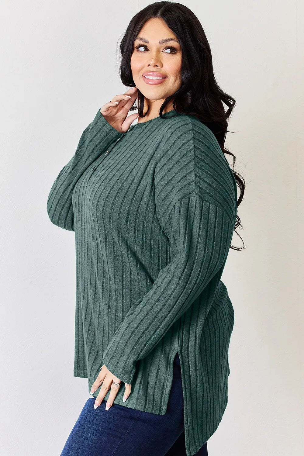 Basic Bae Full Size Ribbed Half Button Long Sleeve High - Low T-Shirt - GirlyBayGiryBay66c6a2dc - f2b0 - 4104 - 8803 - b7ae980b34da - Max100101401231849SArmy GreenGirlyBay66c6a2dc - f2b0 - 4104 - 8803 - b7ae980b34da - MaxBasic Bae Full Size Ribbed Half Button Long Sleeve High - Low T-ShirtGiryBayGirlyBay100101401231849