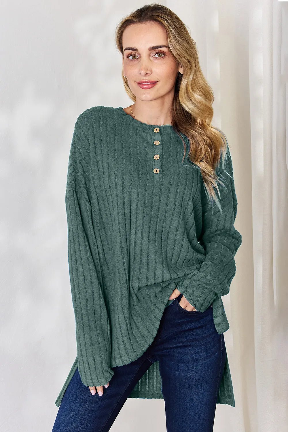 Basic Bae Full Size Ribbed Half Button Long Sleeve High - Low T-Shirt - GirlyBayGiryBaye7a2795f - 39b9 - 4c84 - 9d6d - ec22f93a6223 - Max100101401231849SArmy GreenGirlyBaye7a2795f - 39b9 - 4c84 - 9d6d - ec22f93a6223 - MaxBasic Bae Full Size Ribbed Half Button Long Sleeve High - Low T-ShirtGiryBayGirlyBay100101401231849