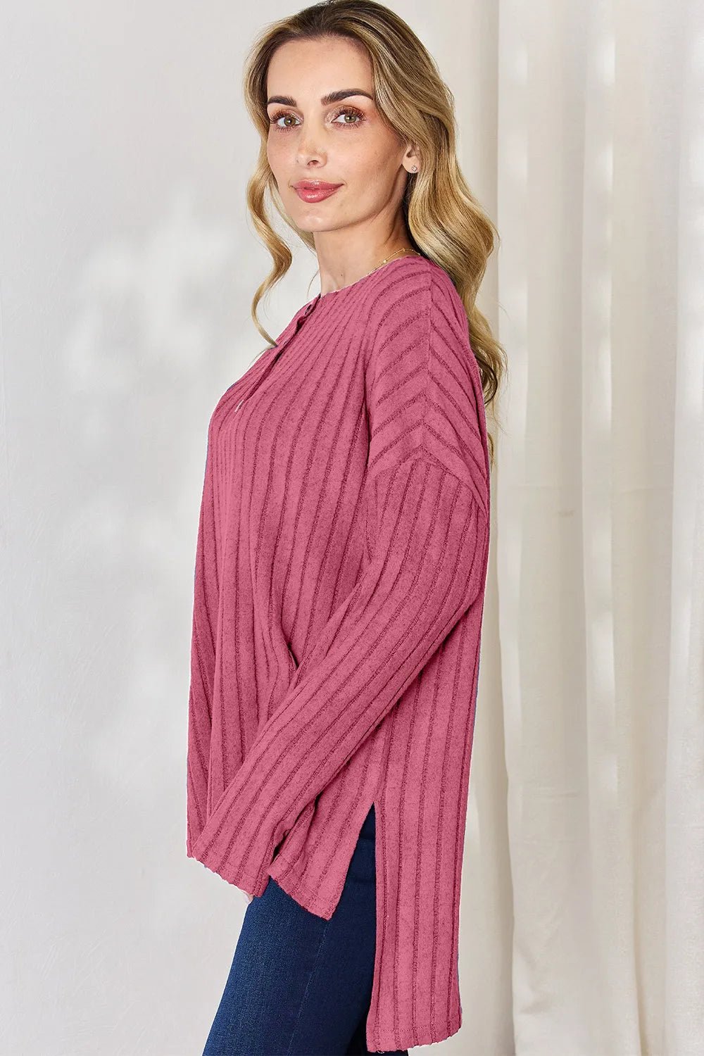 Basic Bae Full Size Ribbed Half Button Long Sleeve High - Low T-Shirt - GirlyBayGiryBay6cd17f3c - 88c4 - 424f - 9edc - daa22012ae9e - Max100101401231958SHot PinkGirlyBay6cd17f3c - 88c4 - 424f - 9edc - daa22012ae9e - MaxBasic Bae Full Size Ribbed Half Button Long Sleeve High - Low T-ShirtGiryBayGirlyBay100101401231958