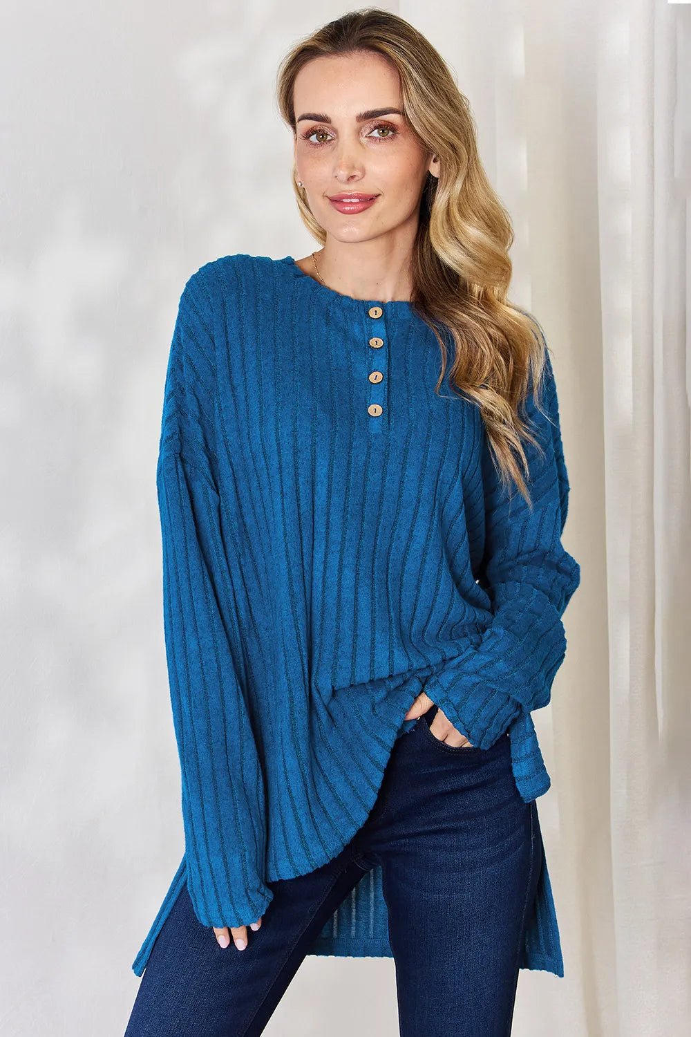 Basic Bae Full Size Ribbed Half Button Long Sleeve High - Low T-Shirt - GirlyBayGiryBayc338932d - e829 - 4415 - accf - 1298d1e6120a - Max100101401238847SSky BlueGirlyBayc338932d - e829 - 4415 - accf - 1298d1e6120a - MaxBasic Bae Full Size Ribbed Half Button Long Sleeve High - Low T-ShirtGiryBayGirlyBay100101401238847
