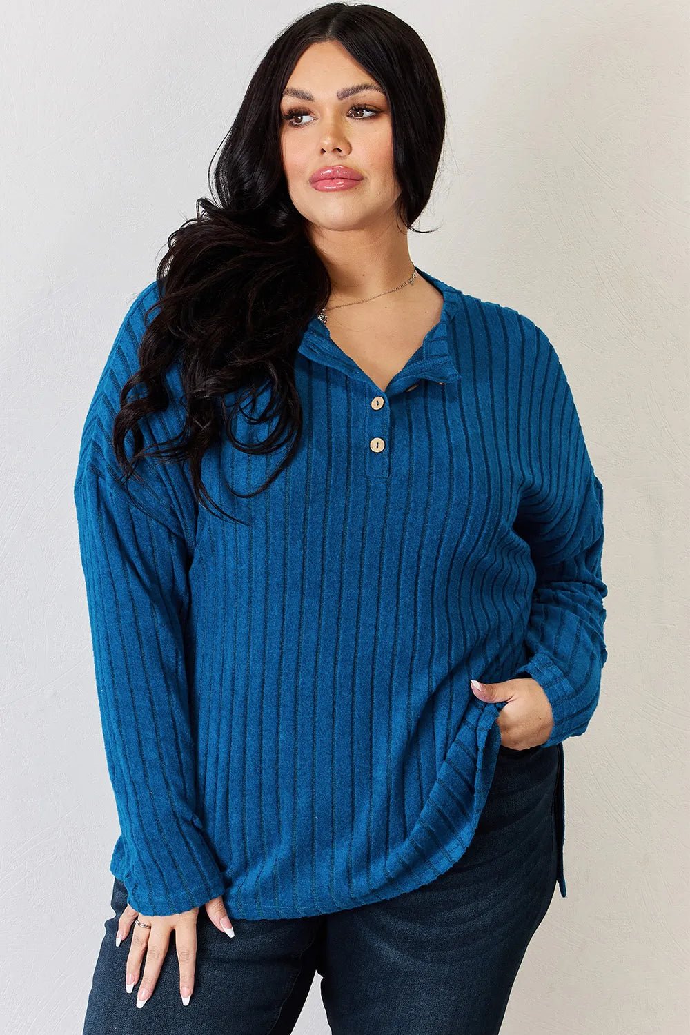 Basic Bae Full Size Ribbed Half Button Long Sleeve High - Low T-Shirt - GirlyBayGiryBaya463bd93 - f57d - 4e78 - af44 - 984e2e0793ef - Max100101401238847SSky BlueGirlyBaya463bd93 - f57d - 4e78 - af44 - 984e2e0793ef - MaxBasic Bae Full Size Ribbed Half Button Long Sleeve High - Low T-ShirtGiryBayGirlyBay100101401238847