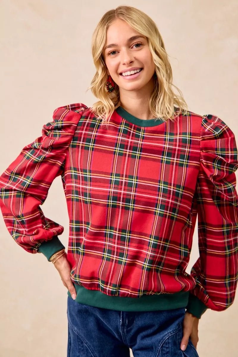 BiBi Christmas Plaid Exaggerated Shoulder Sleeves Top - GirlyBayShirt0c929cdff61243e6b0eb5ab3e5a02d2b - Max - Origin100100865411135SRED PLAIDGirlyBay0c929cdff61243e6b0eb5ab3e5a02d2b - Max - OriginBiBi Christmas Plaid Exaggerated Shoulder Sleeves TopShirtGirlyBay100100865411135