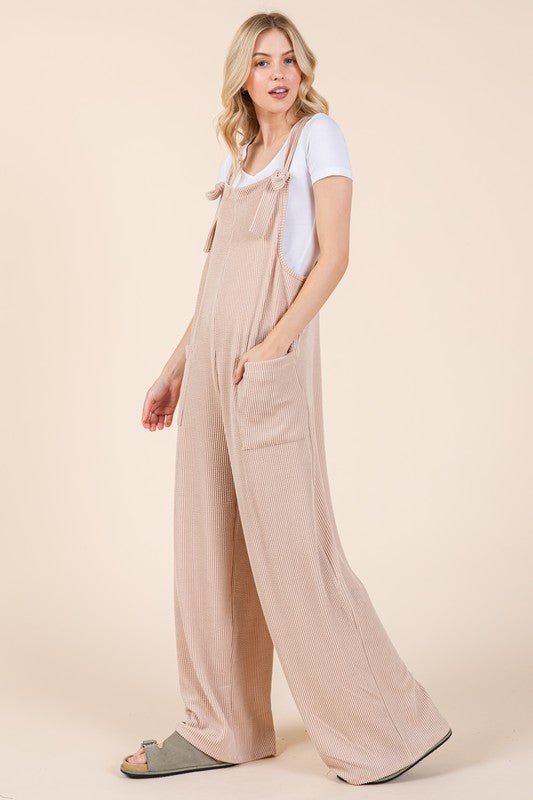BOMBOM Knot Straps Wide Leg Ribbed Overalls with Pockets - GirlyBayJumpsuits & RompersBOMBOM Knot Straps Wide Leg Ribbed Overalls with Pockets100100840691255SDust StormGirlyBayBOMBOM Knot Straps Wide Leg Ribbed Overalls with Pockets