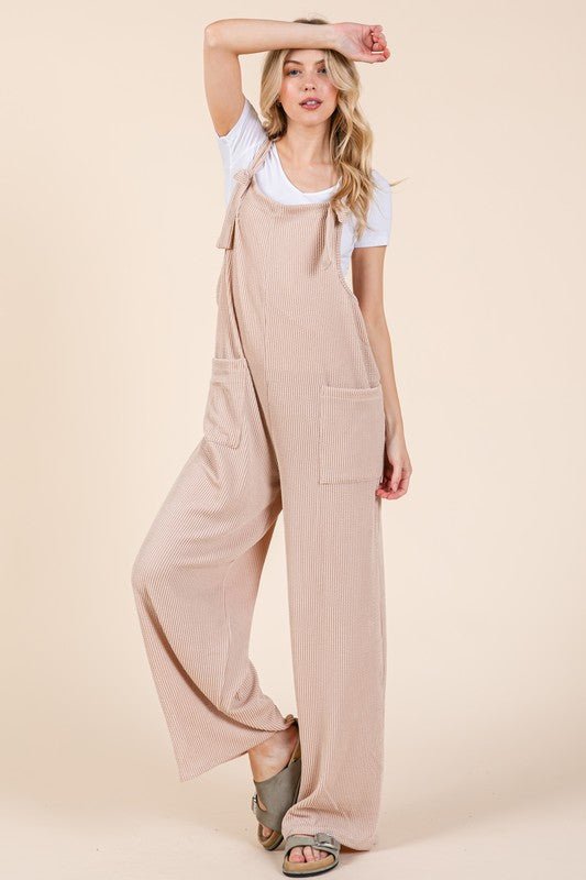 BOMBOM Knot Straps Wide Leg Ribbed Overalls with Pockets - GirlyBayJumpsuits & RompersBOMBOM Knot Straps Wide Leg Ribbed Overalls with Pockets100100840691255SDust StormGirlyBayBOMBOM Knot Straps Wide Leg Ribbed Overalls with Pockets