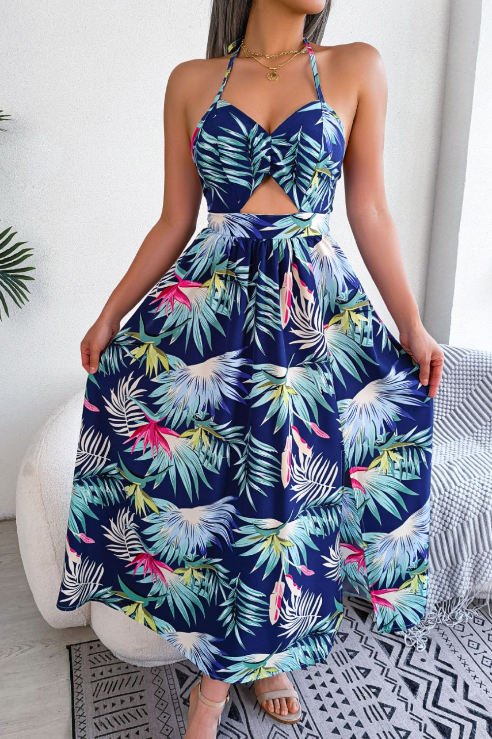Botanical Print Tied Backless Cutout Slit Dress - GirlyBayBotanical Print Tied Backless Cutout Slit Dress100100262963458SOrangeGirlyBayBotanical Print Tied Backless Cutout Slit Dress