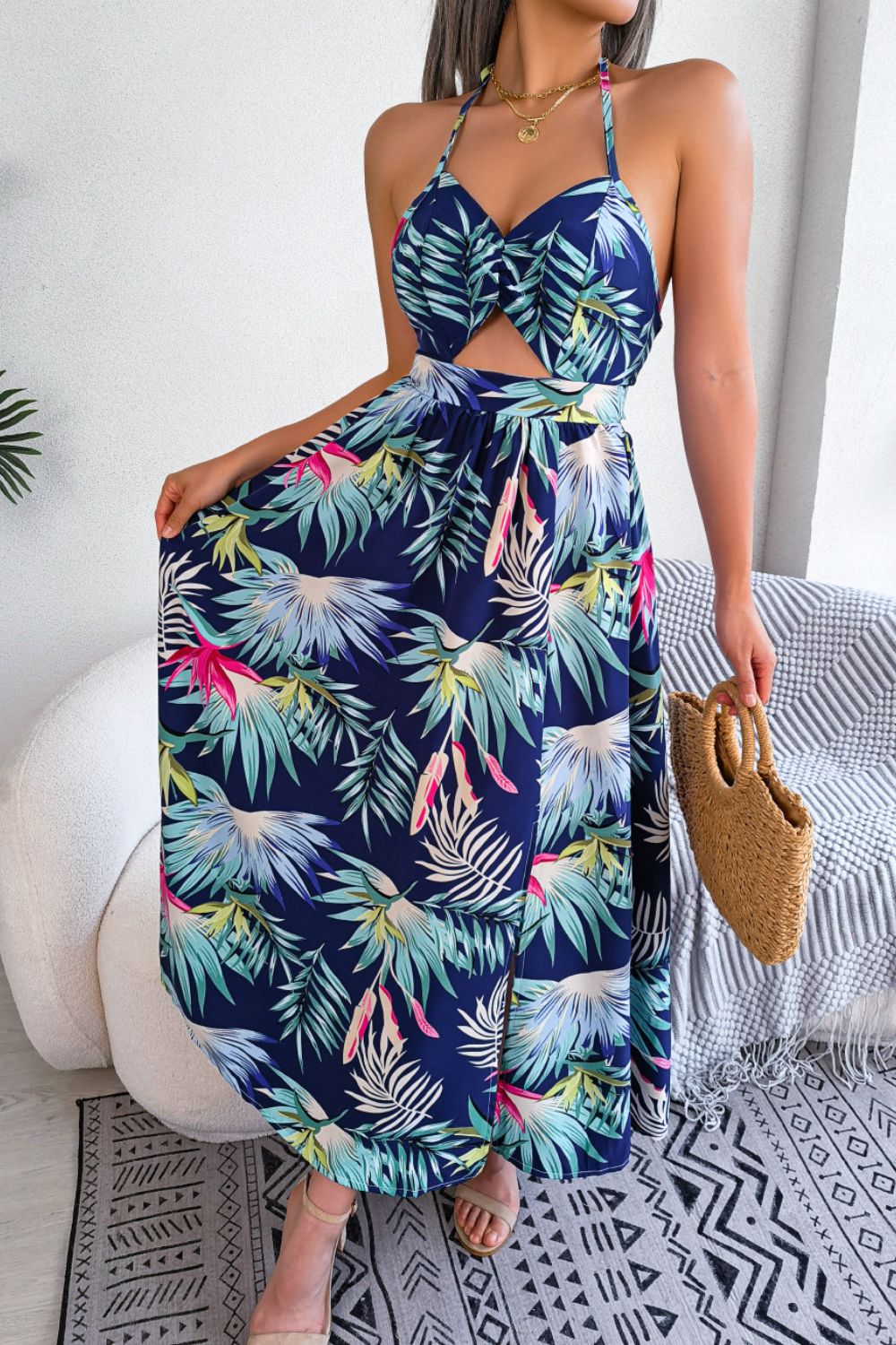 Botanical Print Tied Backless Cutout Slit Dress - GirlyBayBotanical Print Tied Backless Cutout Slit Dress100100262966604SDark BlueGirlyBayBotanical Print Tied Backless Cutout Slit Dress