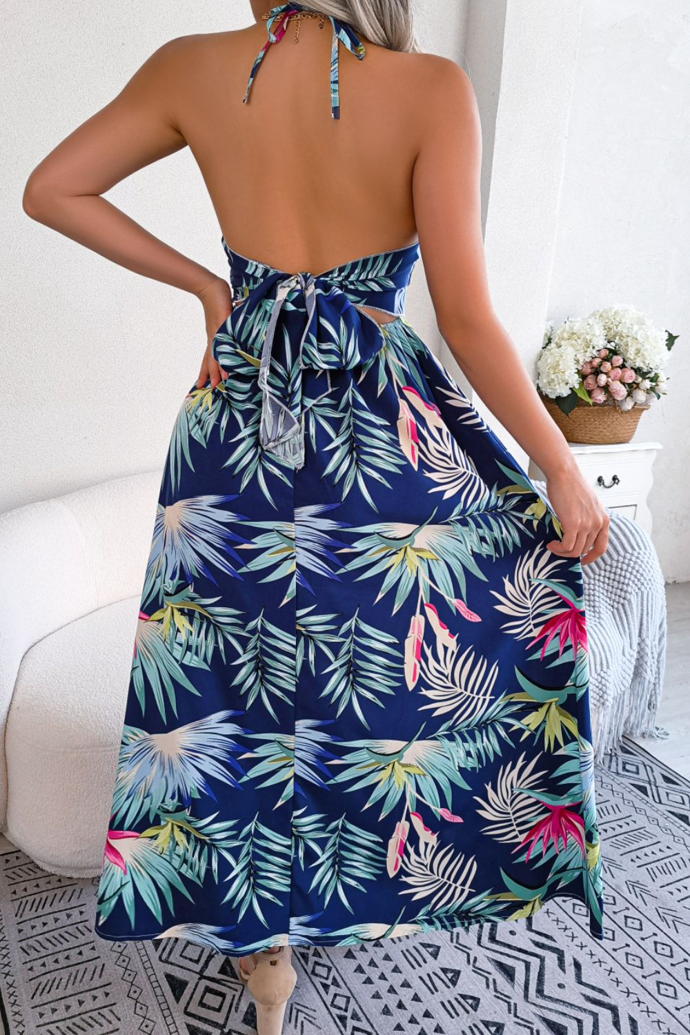 Botanical Print Tied Backless Cutout Slit Dress - GirlyBayBotanical Print Tied Backless Cutout Slit Dress100100262966604SDark BlueGirlyBayBotanical Print Tied Backless Cutout Slit Dress