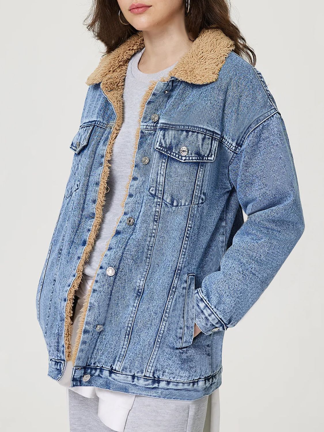 Button Up Collared Neck Plush Denim Jacket - GirlyBayJeans & DenimButton Up Collared Neck Plush Denim Jacket100100035741877XSLightGirlyBayButton Up Collared Neck Plush Denim Jacket
