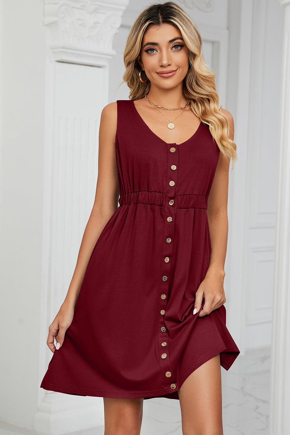 Chic Mini Dress with Wide StrapsCasual DressesGirlyBayGirlyBay100100762371120BurgundySH&L&LShip From Overseas