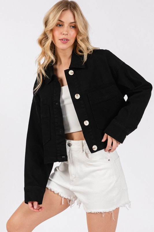 bytos Button Down Cropped Denim Jacket with Patch Pockets - GirlyBayJeans & Denimbytos Button Down Cropped Denim Jacket with Patch Pockets100100865931026SBlackGirlyBaybytos Button Down Cropped Denim Jacket with Patch Pockets
