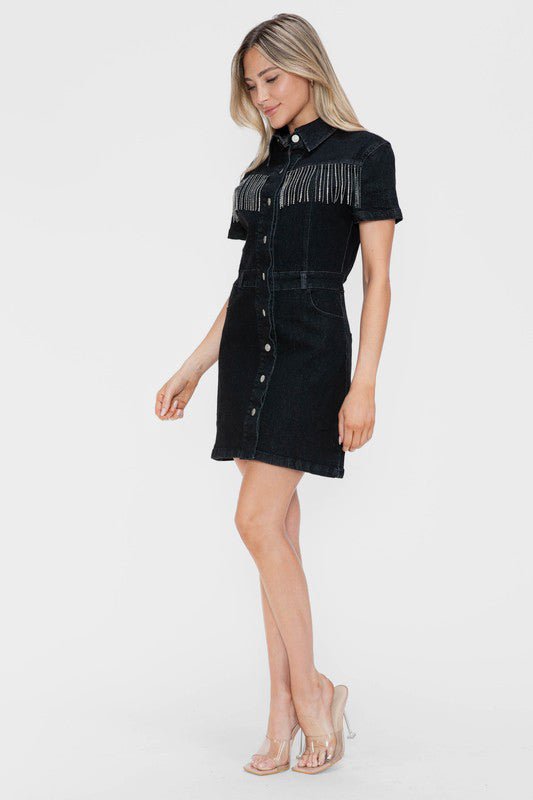 bytos Full Size Embellished Button Down Short Sleeve Denim Dress - GirlyBayMini Dress Successbytos Full Size Embellished Button Down Short Sleeve Denim Dress100100320161768SBlackGirlyBaybytos Full Size Embellished Button Down Short Sleeve Denim Dress