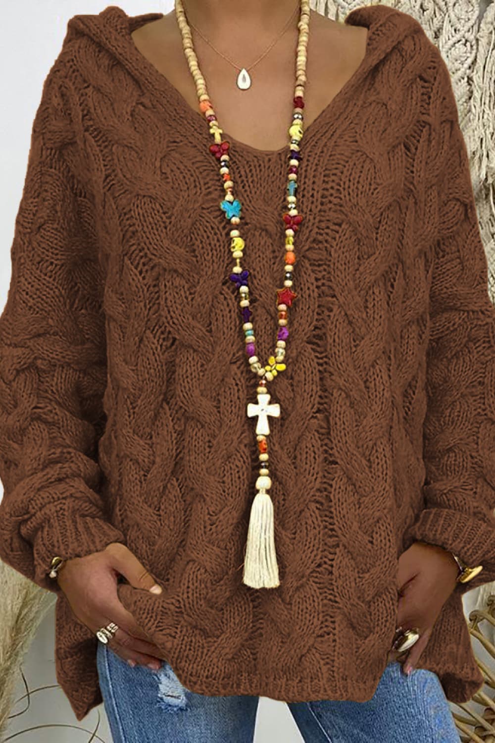 Cable-Knit Hooded SweaterSweatshirts & HoodiesGirlyBayGirlyBay100100382340285BrownSO & Y.MSO & Y.M