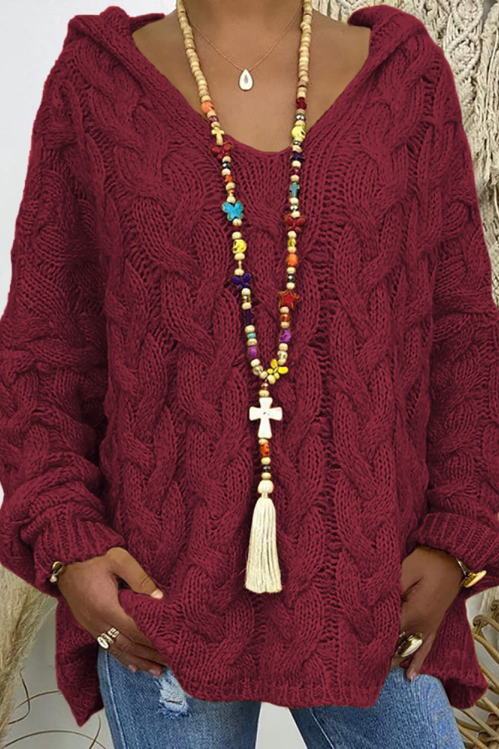 Cable-Knit Hooded SweaterSweatshirts & HoodiesGirlyBayGirlyBay100100382345733BurgundySO & Y.MSO & Y.M