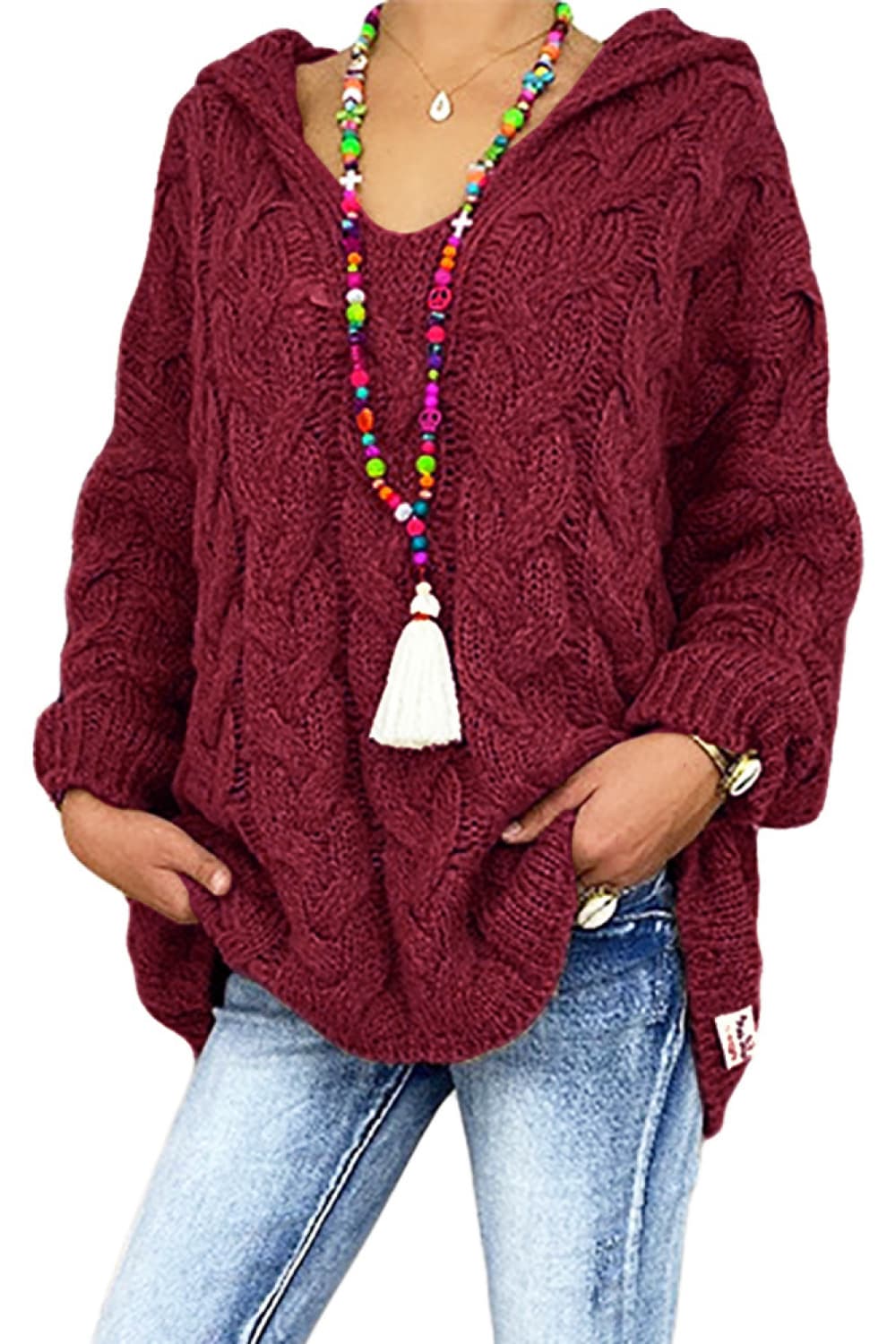 Cable-Knit Hooded SweaterSweatshirts & HoodiesGirlyBayGirlyBay100100382345733BurgundySO & Y.MSO & Y.M