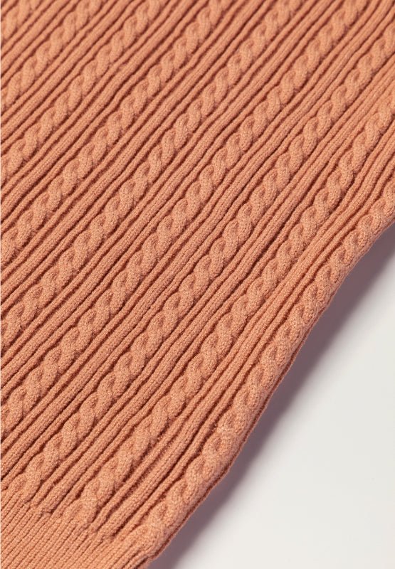 Cable Knit Round Neck Flounce Sleeve Sweater - GirlyBayCable Knit Round Neck Flounce Sleeve Sweater100100481751411SCamelGirlyBayCable Knit Round Neck Flounce Sleeve Sweater