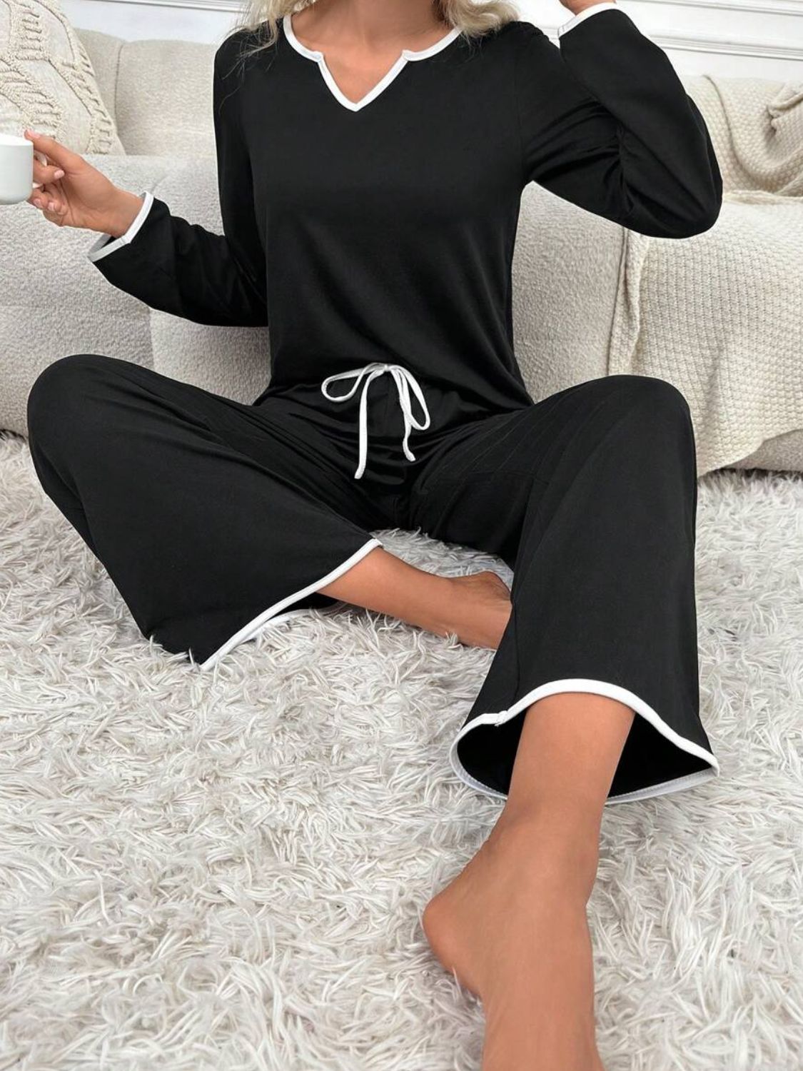 Contrast Trim Notched Long Sleeve Top and Pants Lounge Set - GirlyBayLoungewear & UnderwearContrast Trim Notched Long Sleeve Top and Pants Lounge Set100100874626931SBlackGirlyBayContrast Trim Notched Long Sleeve Top and Pants Lounge Set