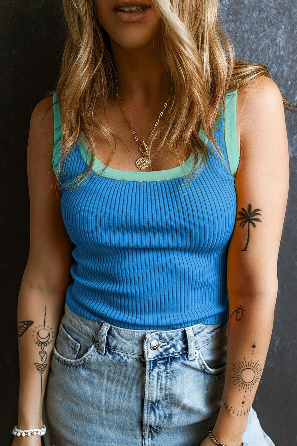 Contrast Trim Ribbed Knit Vest - GirlyBayContrast Trim Ribbed Knit Vest100100123489098SSky BlueGirlyBayContrast Trim Ribbed Knit Vest