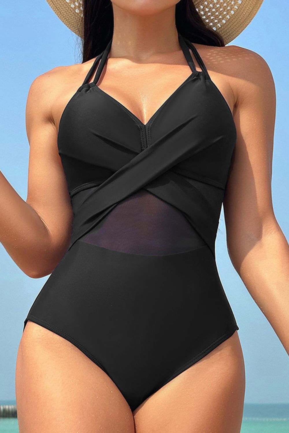 Crisscross Halter Neck One-Piece SwimwearSwimwear One piecesGirly BayGirlyBay100100597131268BlackS