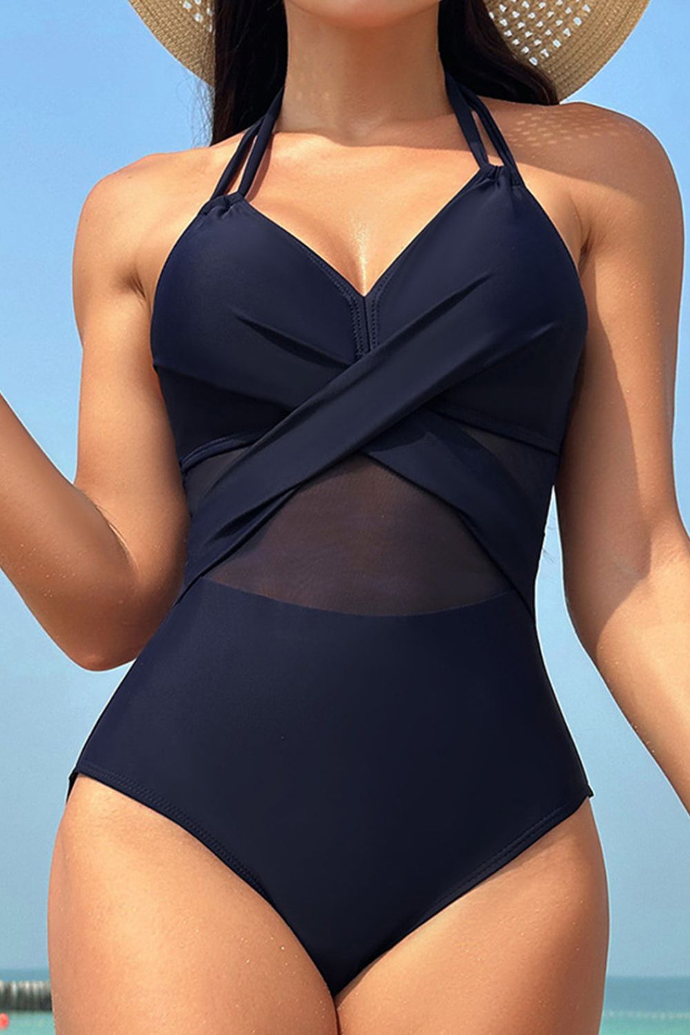 Crisscross Halter Neck One-Piece SwimwearSwimwear One piecesGirly BayGirlyBay100100597136593Dark BlueS