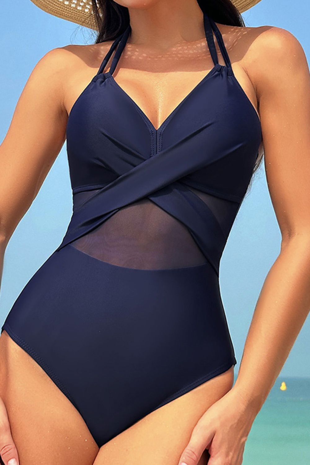 Crisscross Halter Neck One-Piece SwimwearSwimwear One piecesGirly BayGirlyBay100100597136593Dark BlueS