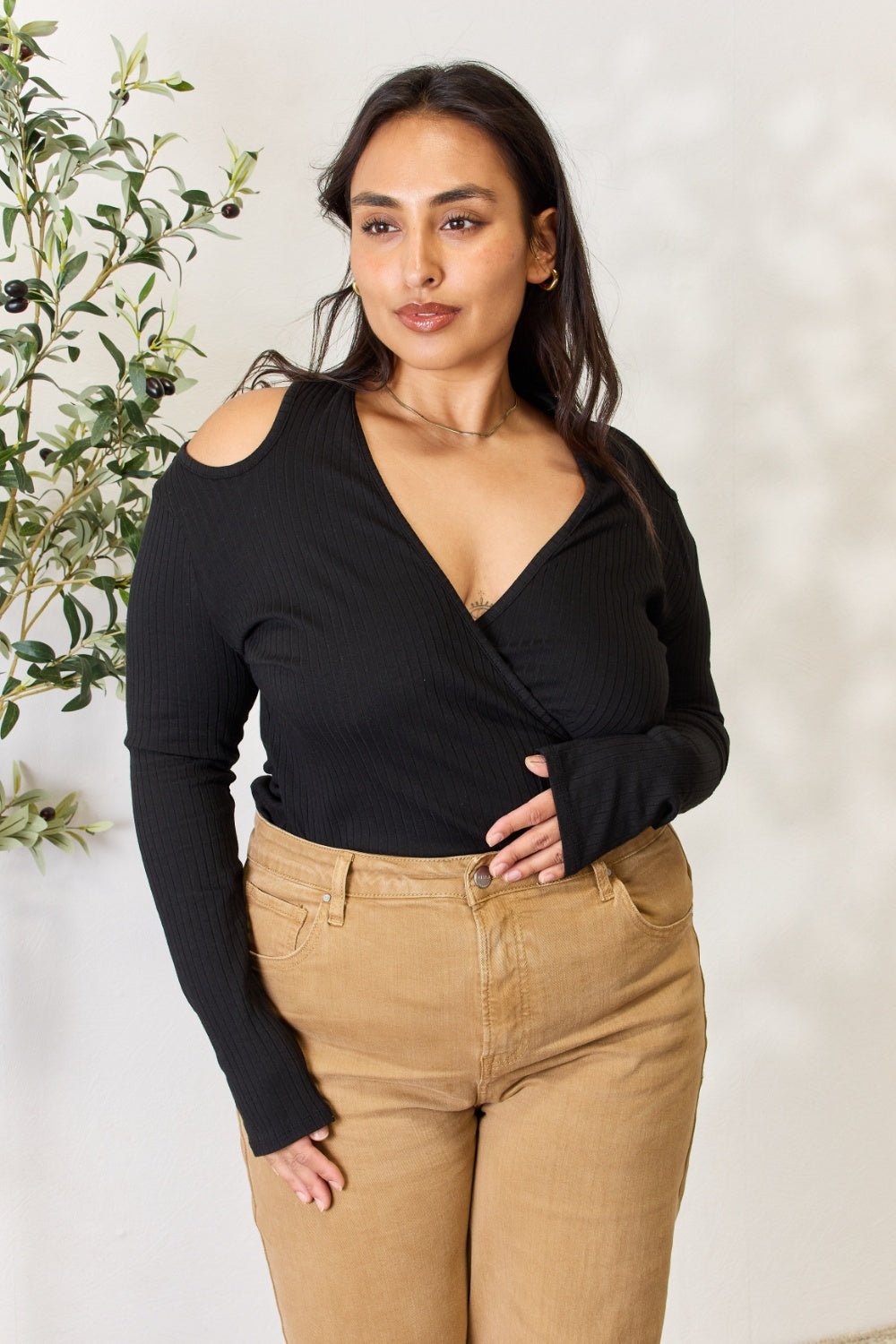 Culture Code Full Size Ribbed Surplice Cold Shoulder Top - GirlyBayShirtCulture Code Full Size Ribbed Surplice Cold Shoulder Top100101836360419SBlackGirlyBayCulture Code Full Size Ribbed Surplice Cold Shoulder Top