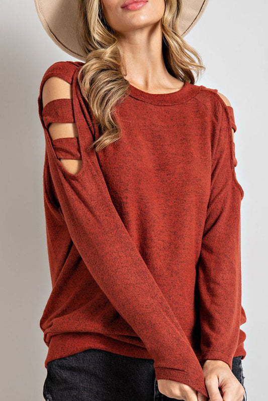 Cutout Round Neck Long Sleeve Top - GirlyBayCutout Round Neck Long Sleeve Top100100676969409SRustGirlyBayCutout Round Neck Long Sleeve Top