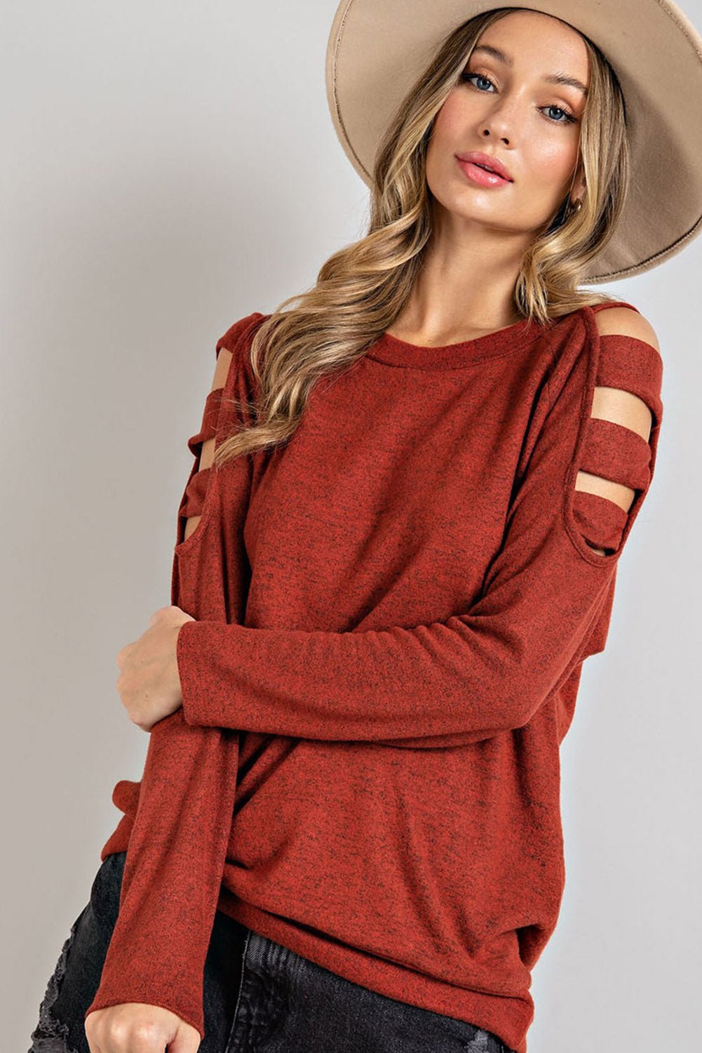 Cutout Round Neck Long Sleeve Top - GirlyBayCutout Round Neck Long Sleeve Top100100676969409SRustGirlyBayCutout Round Neck Long Sleeve Top
